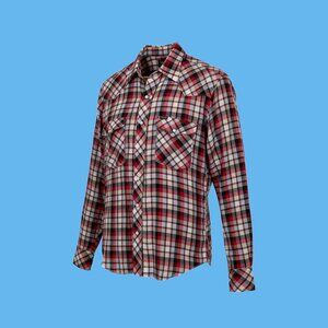 Vintage Men's MEDIUM Wrangler Western Pearl Snap Shirt  Red Plaid - USA 80s